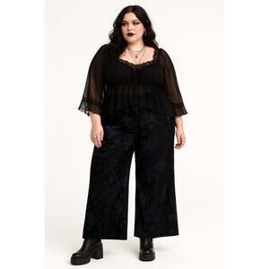 Ellos Black Burnout Velvet Floral Wide Leg Pants Plus Size 22 Whimsygoth Y2KPant